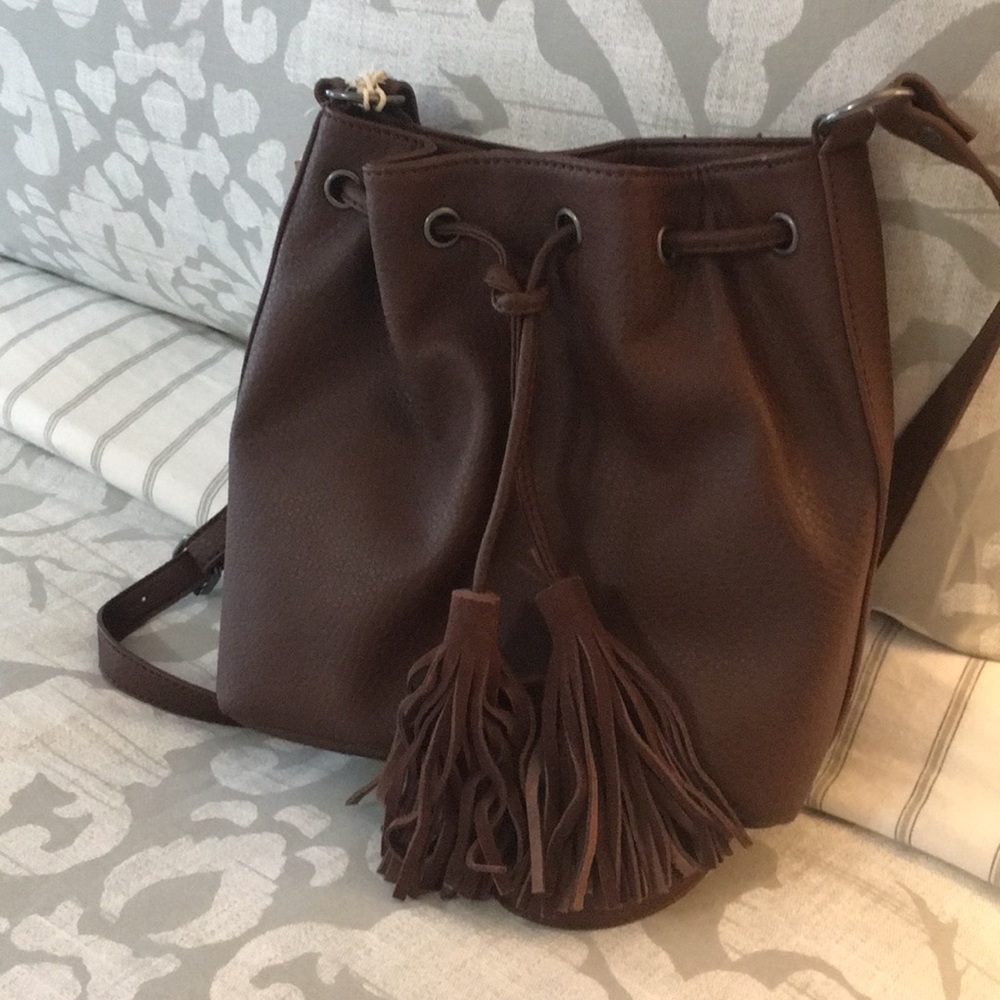 American eagle brown faux leather bucket bag NWT